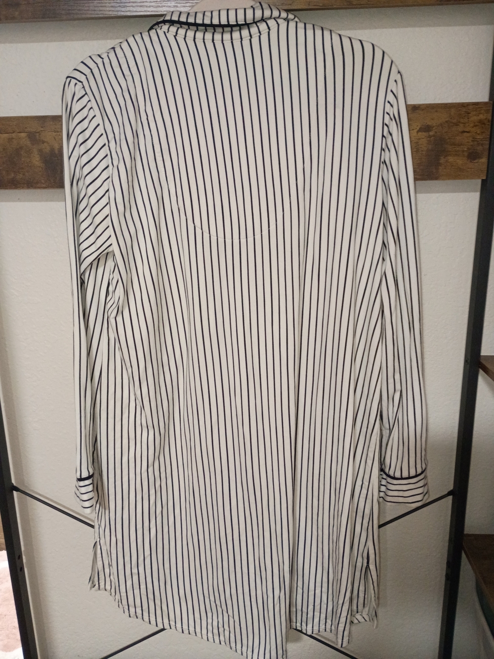 Anne Klein Black and White Vertical Stripe Sleep Shirt - Picture 6 of 6